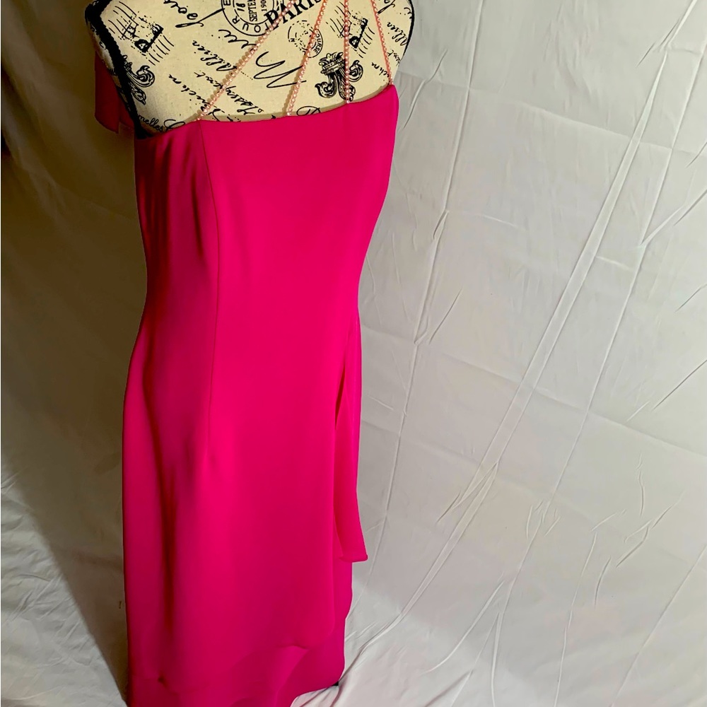 NWOT- Dave & Johnny-Laura Ryner 1-shoulder bedazzled Barbie Pink Gown. Size:12